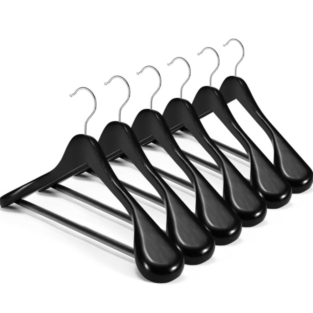 10 High-Grade Suit Hangers, Wide Shoulder Wooden Hangers with Non Slip Pants Bar